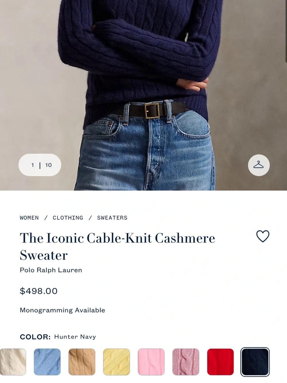 Polo by Ralph Lauren Iconic Cable-Knit 100% Cashmere Sweater. Hunter Navy. - Picture 2 of 8